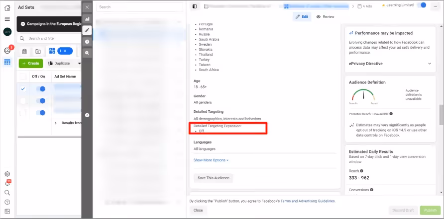 Mistake 3: Enable targeting/Audience expansion