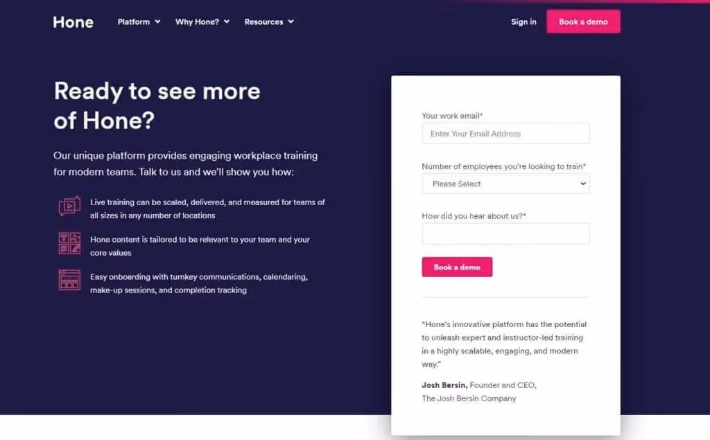 Example of a good form on the website