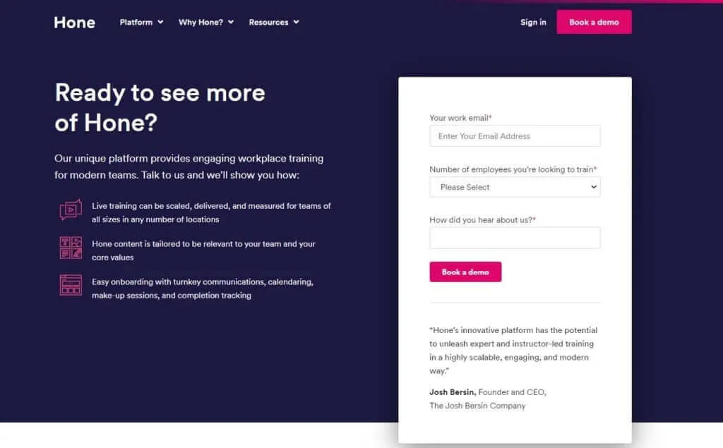 Example of a good form on the website