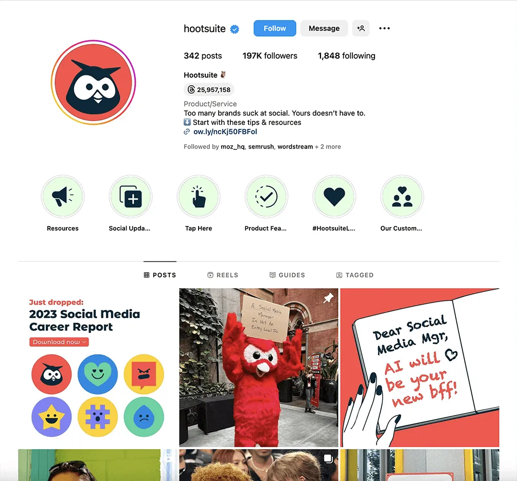Hootsuite Instagram page