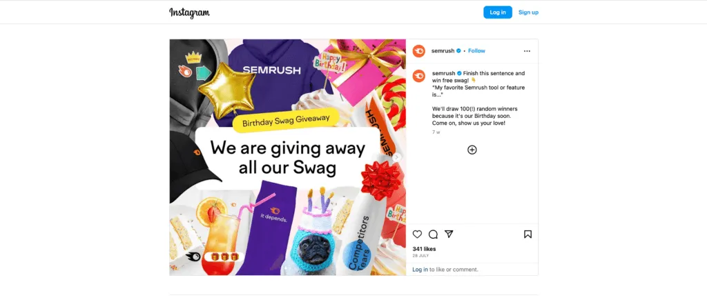 Semrush Instagram page