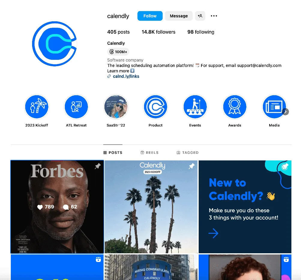 Calendly Instagram page
