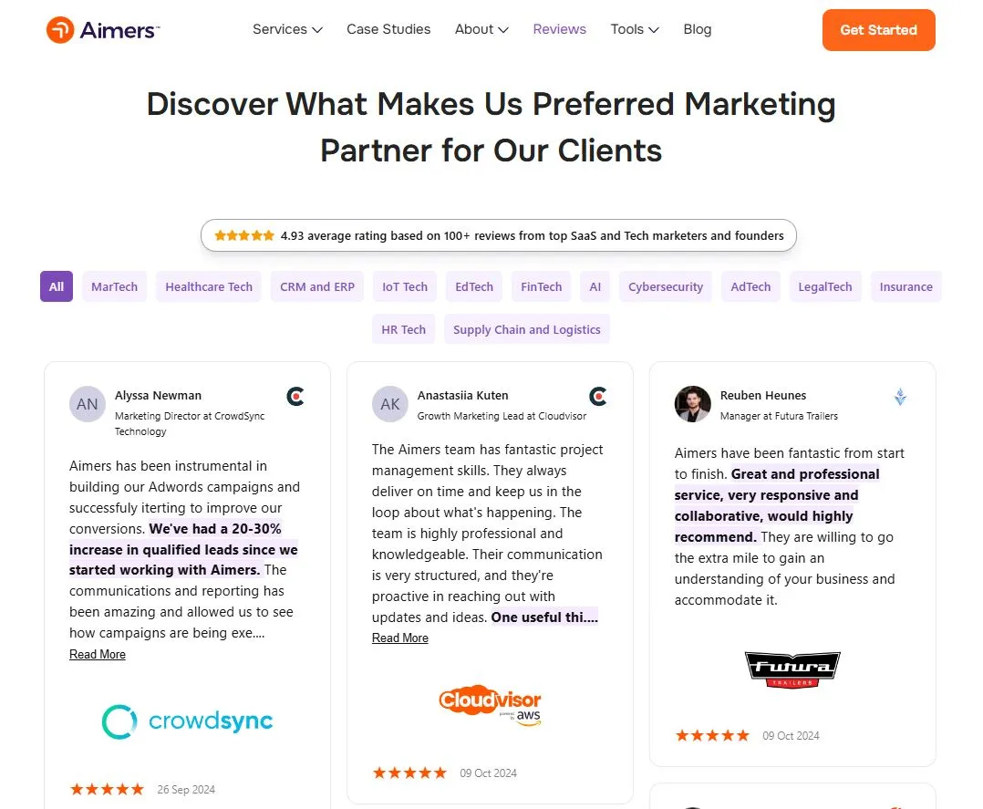 Reviews on Aimers website