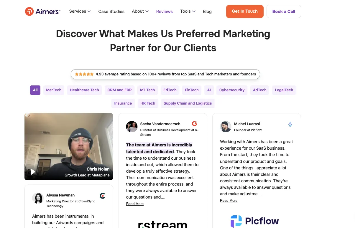 Aimers Customer Testomonials Page Conversion Rate Optimization Best Practices: Skyrocketing CRO