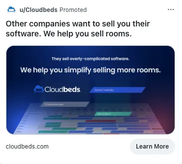 Cloudbeds Best Reddit Ad Examples
