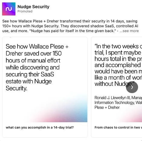 Nudge Security LinkedIn Ad Best LinkedIn Ads Examples (Single Image, Carousel, Video, and More)