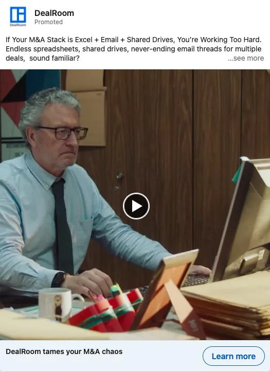 DealRoom LinkedIn Ad Best LinkedIn Ads Examples (Single Image, Carousel, Video, and More)