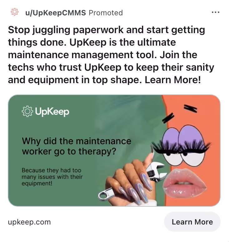Reddit Ad by UpKeep