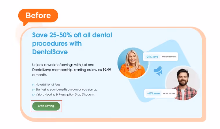 DentalSave Case Study: the website "before"