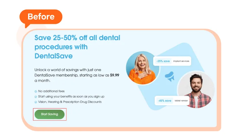 DentalSave Case Study: the website "before"
