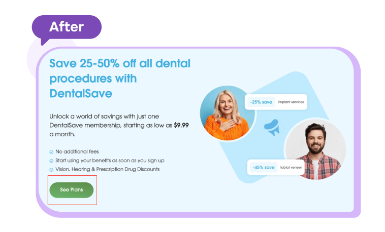 DentalSave Case Study: the website "after"