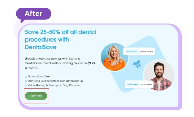 DentalSave Case Study: the website "after"