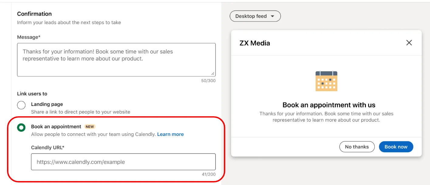 Example of LinkedIn "Book an appointment" setting