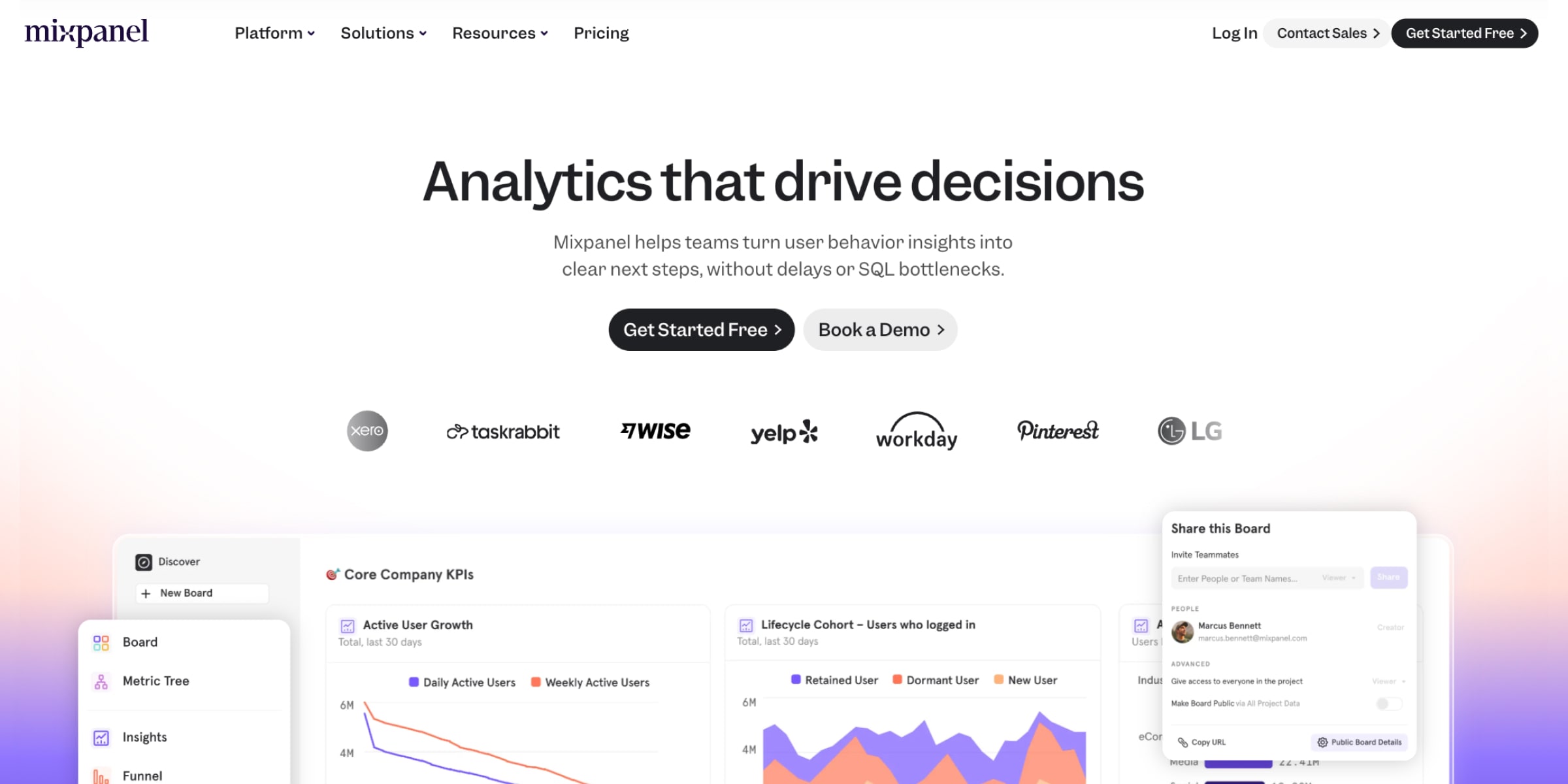 Mixpanel homepage
