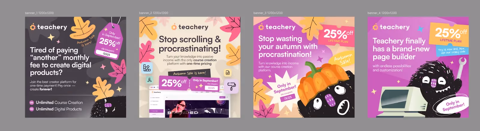 Ad examples for Teachery: Remarketing with Discount Coupons