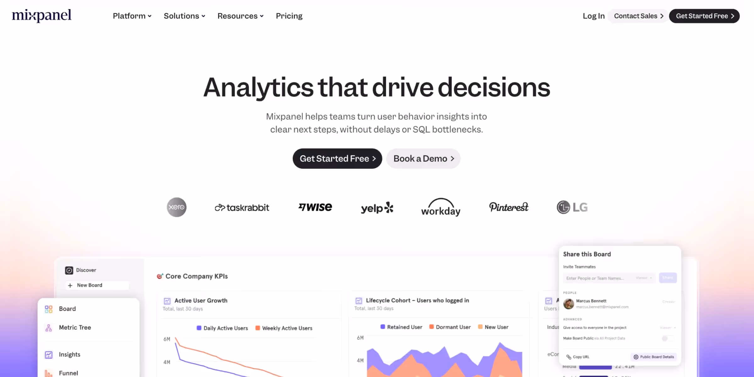 Mixpanel homepage