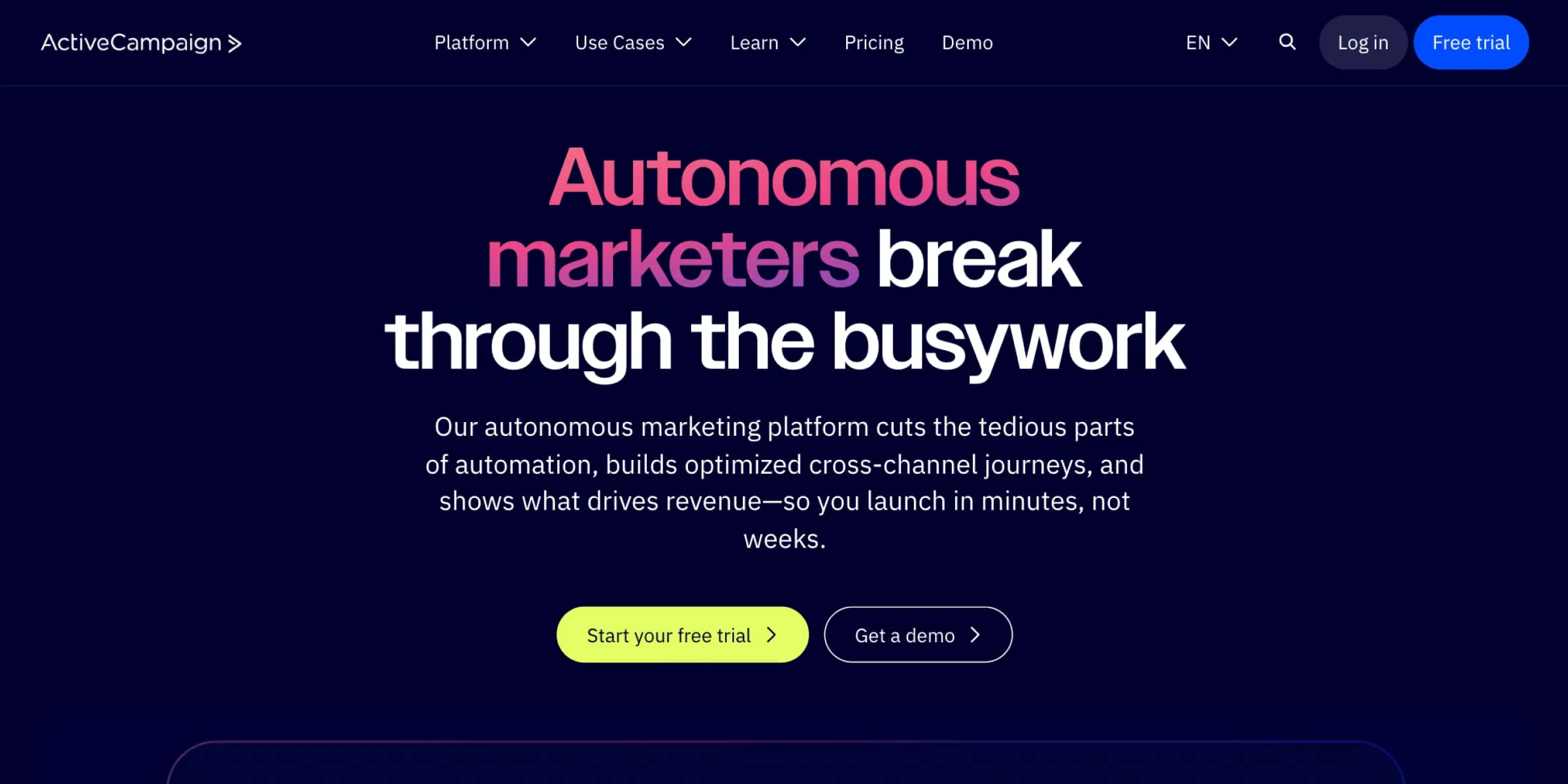 ActiveCampaign homepage