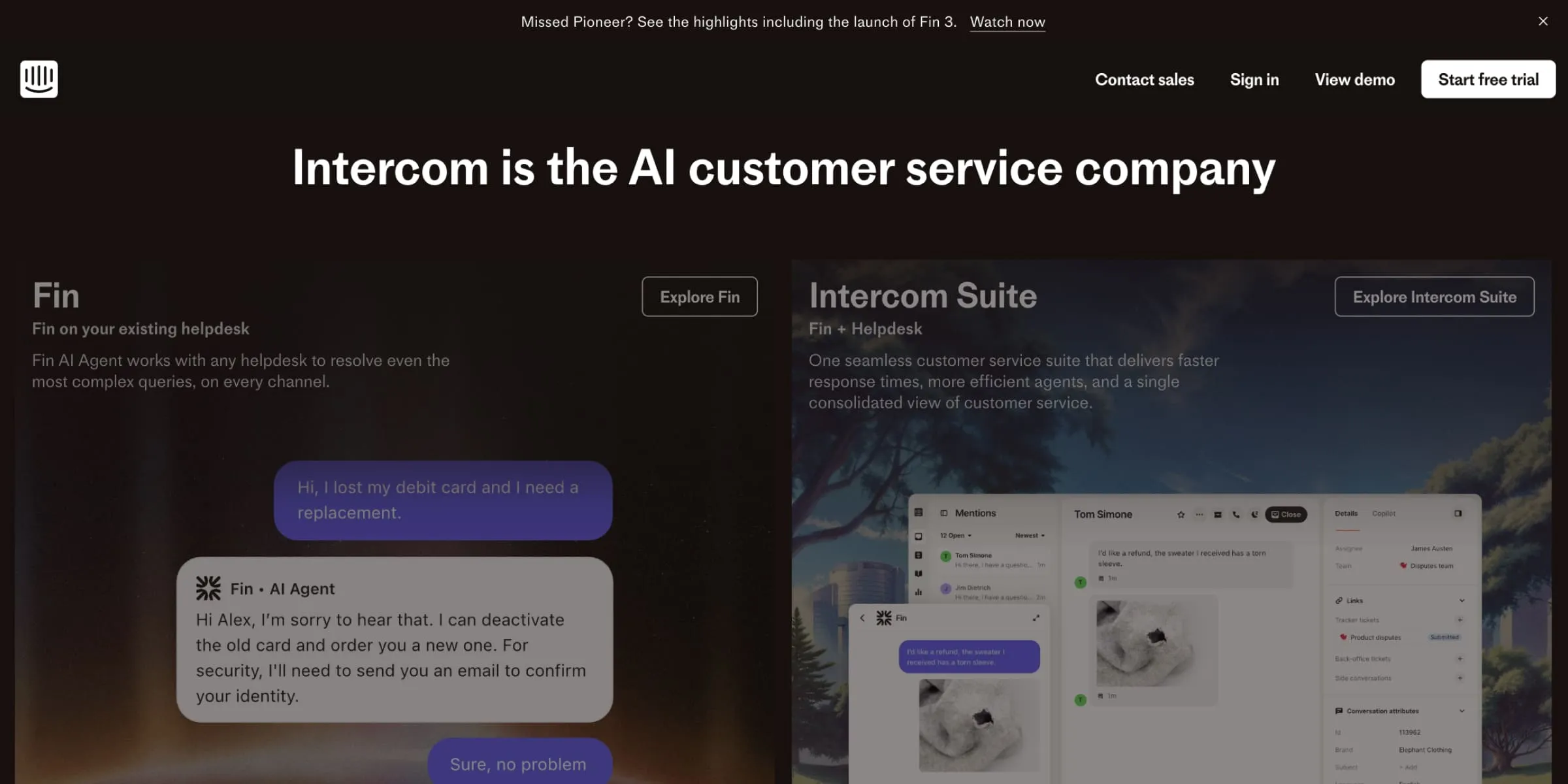 Intercom homepage