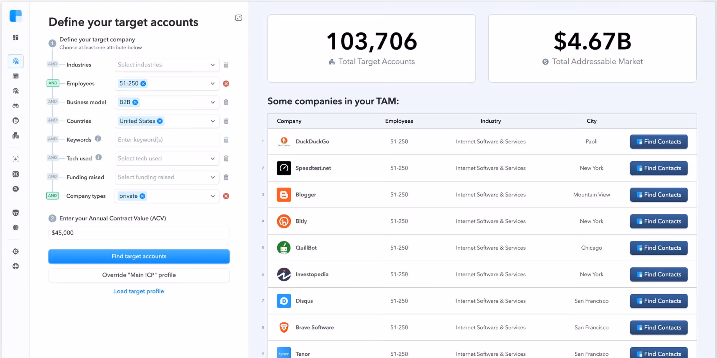 Clearbit interface