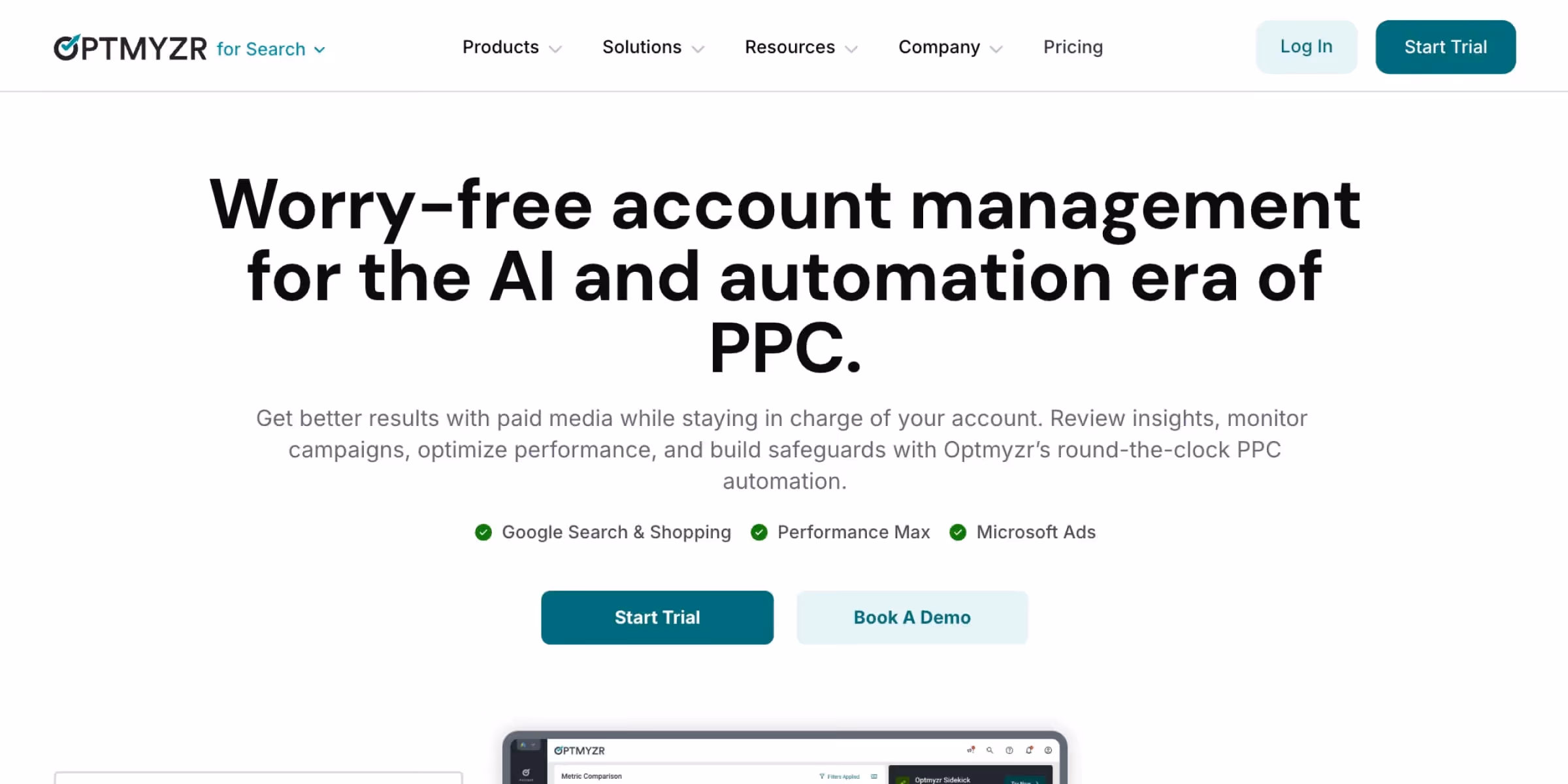 Optmyzr homepage