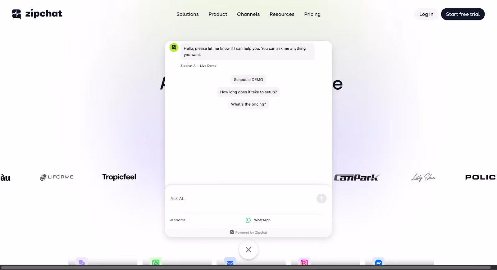 Zipchat website screenshot