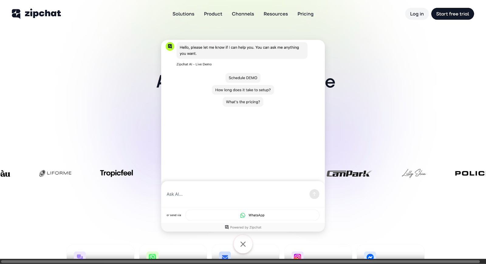 Zipchat website screenshot