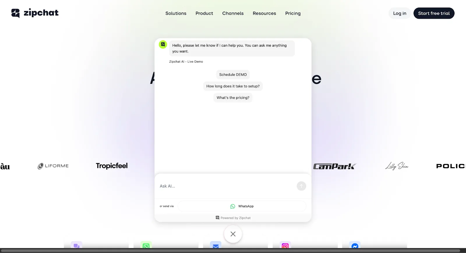 Zipchat website screenshot