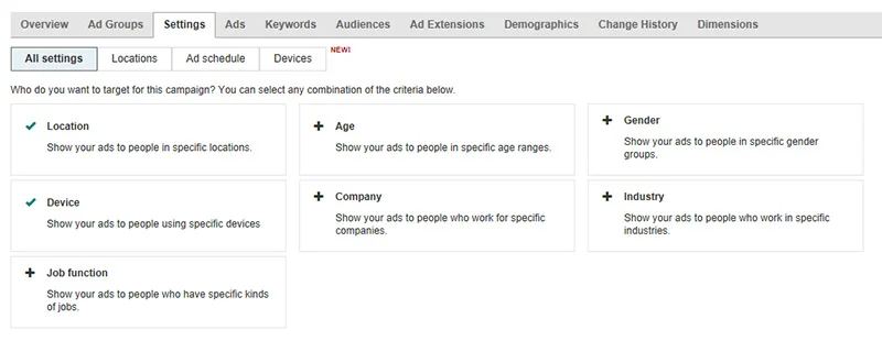 Using LinkedIn Profile Targeting in Bing Ads campaign types