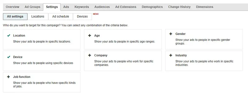 Using LinkedIn Profile Targeting in Bing Ads campaign types