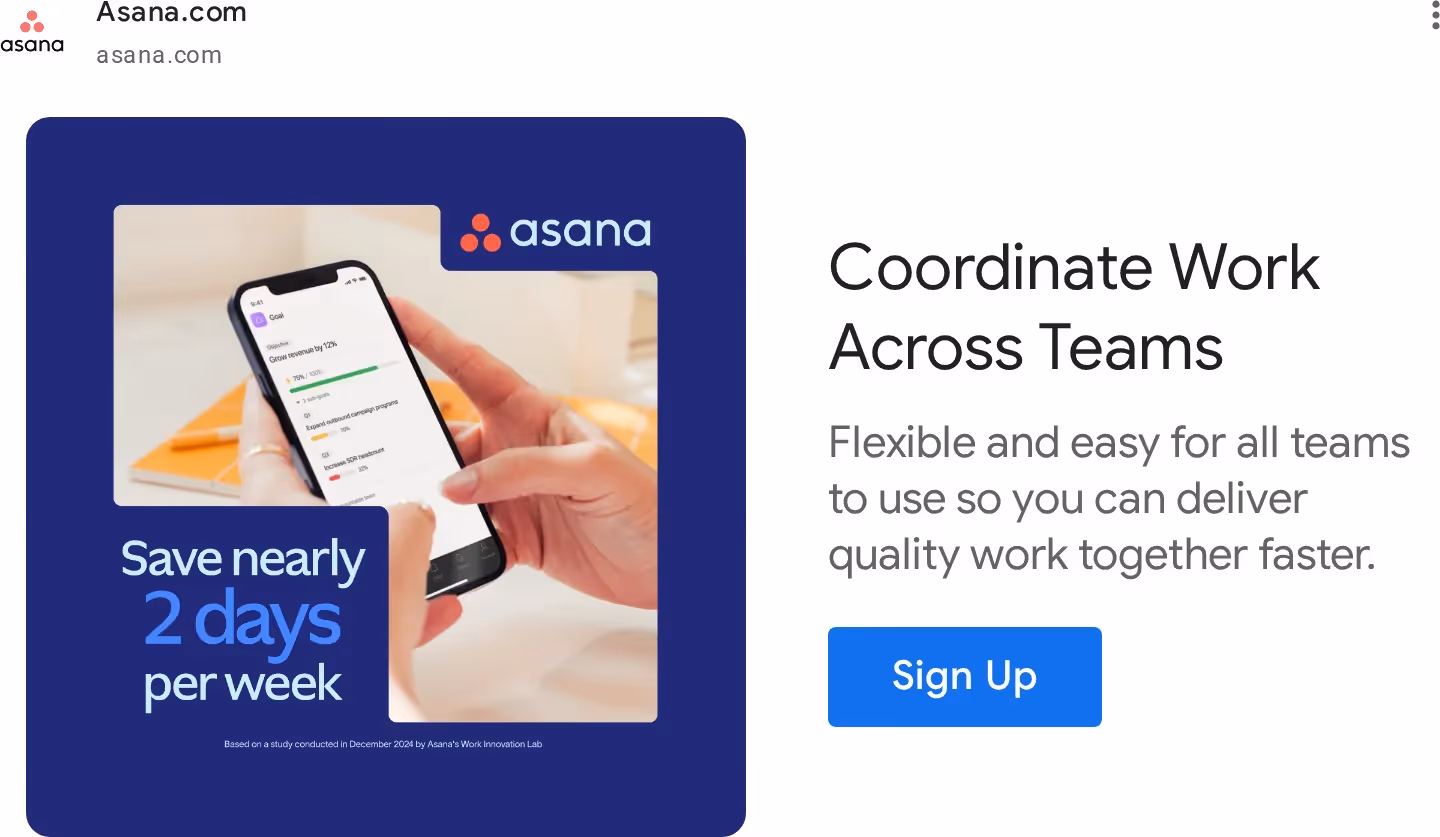 Best 10 Google Display Ads Examples for SaaS & Tech - Asana example