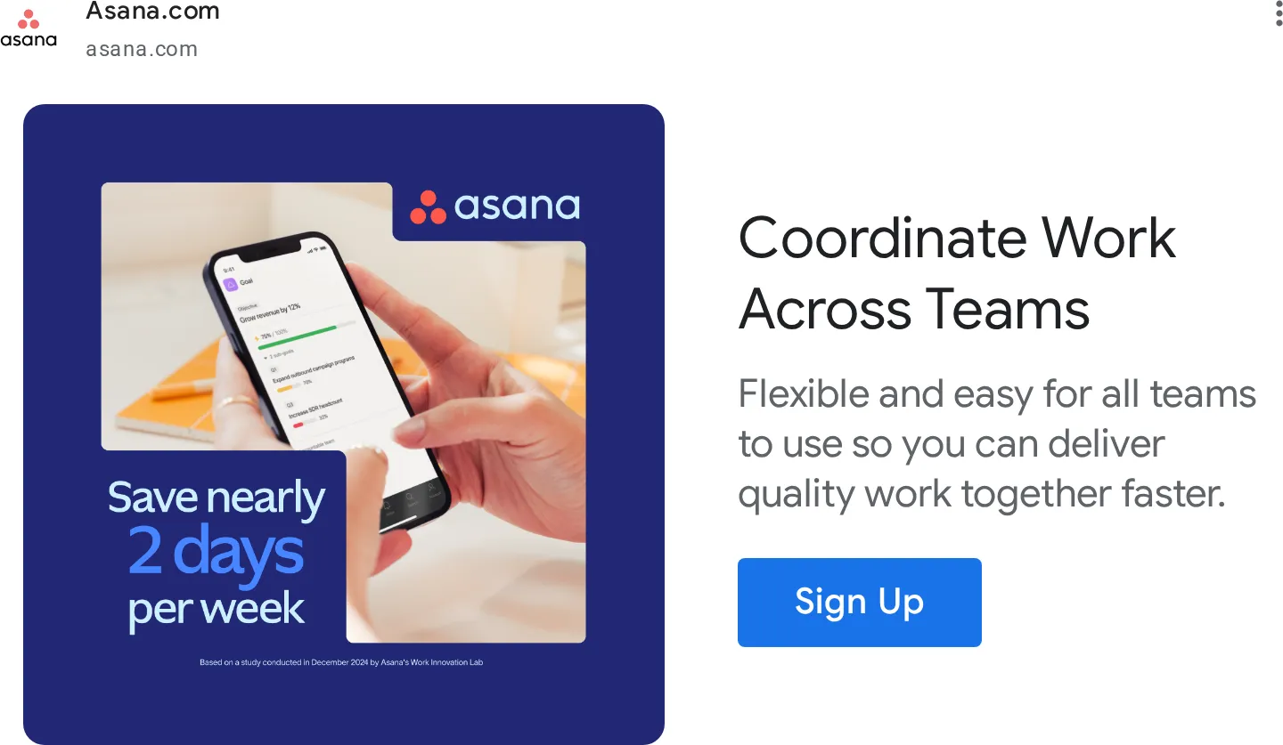 Best 10 Google Display Ads Examples for SaaS & Tech - Asana example