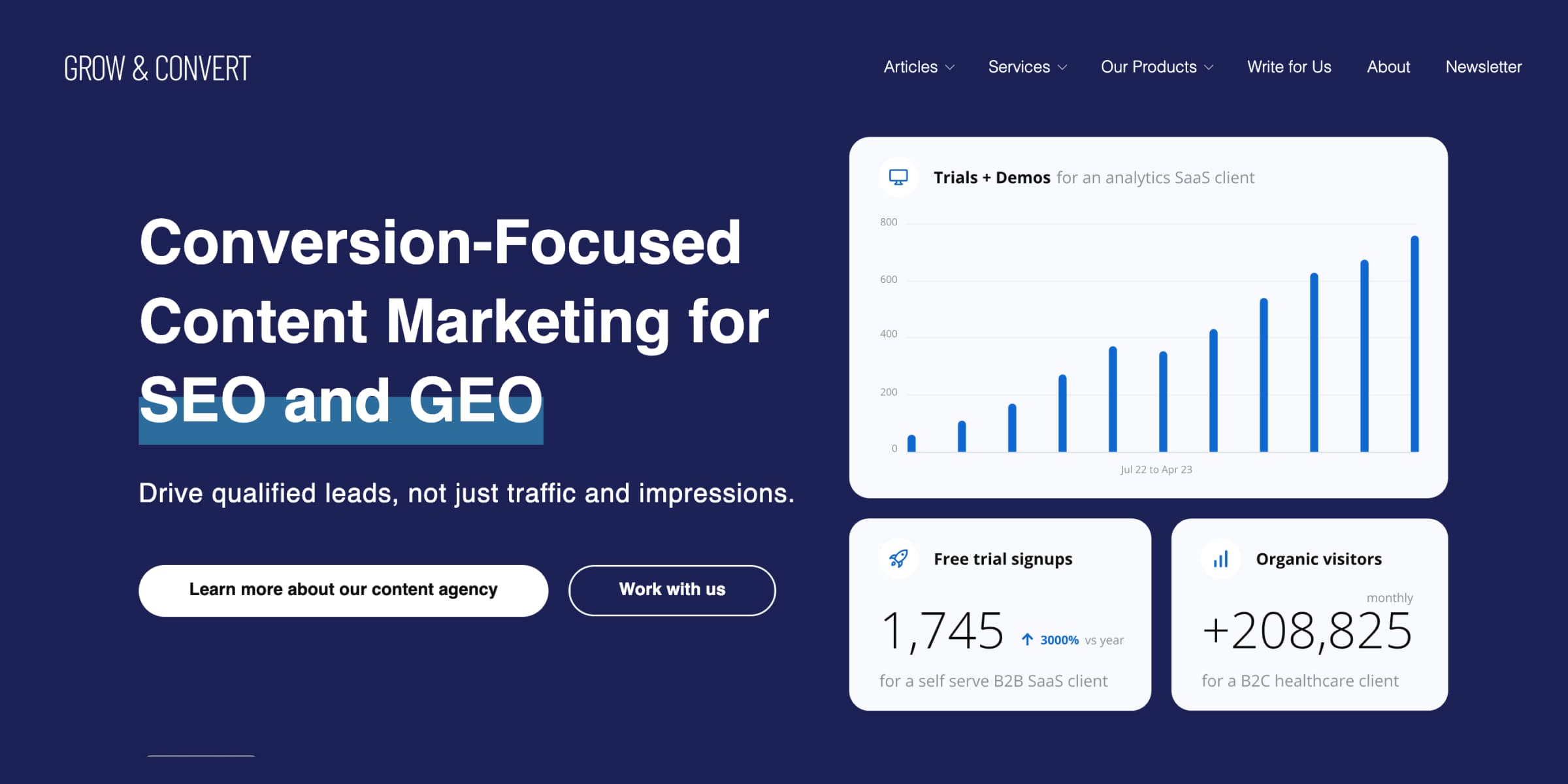 Grow and Convert homepage 
