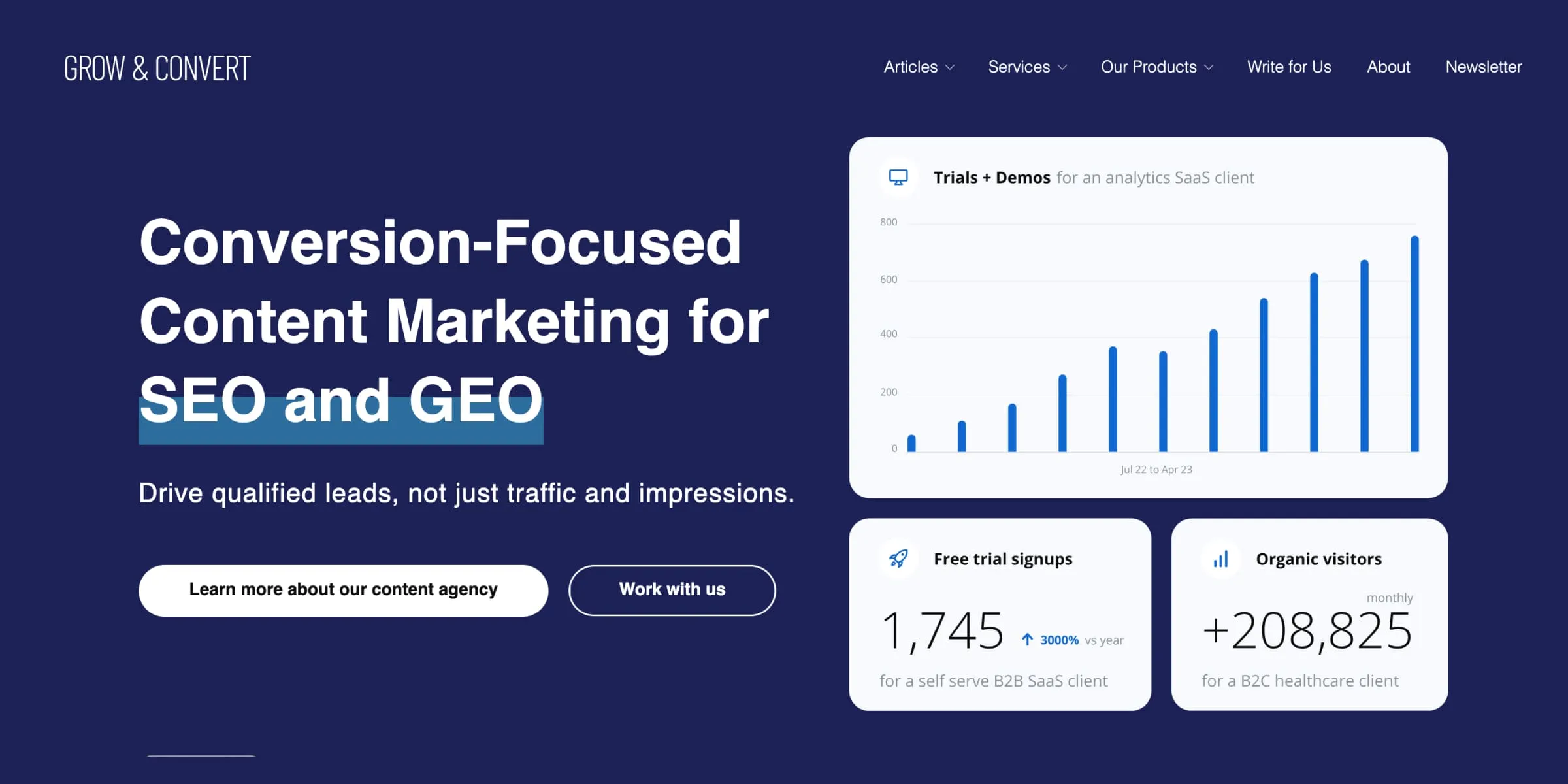Grow and Convert homepage 