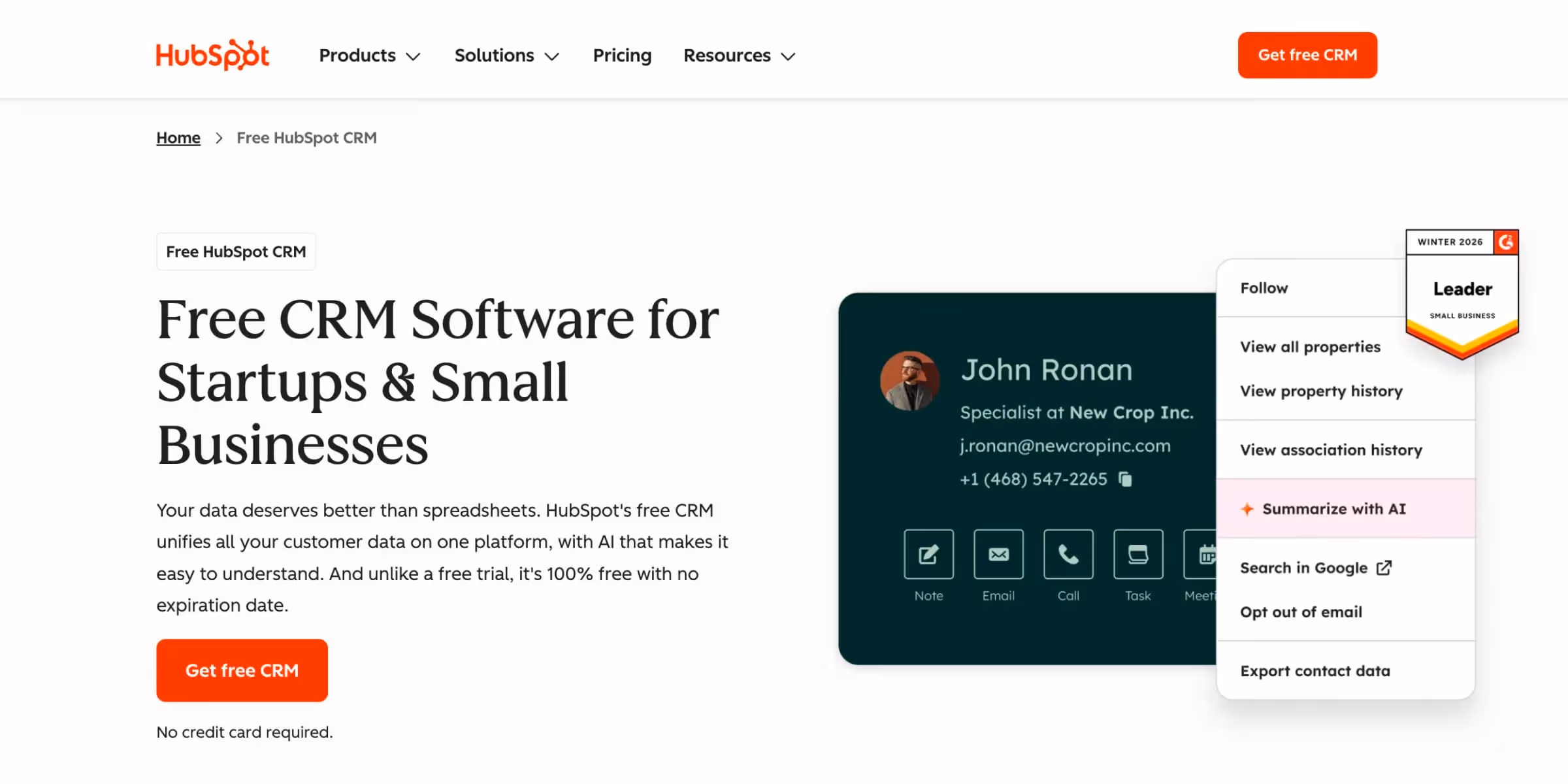 HubSpot CRM webpage