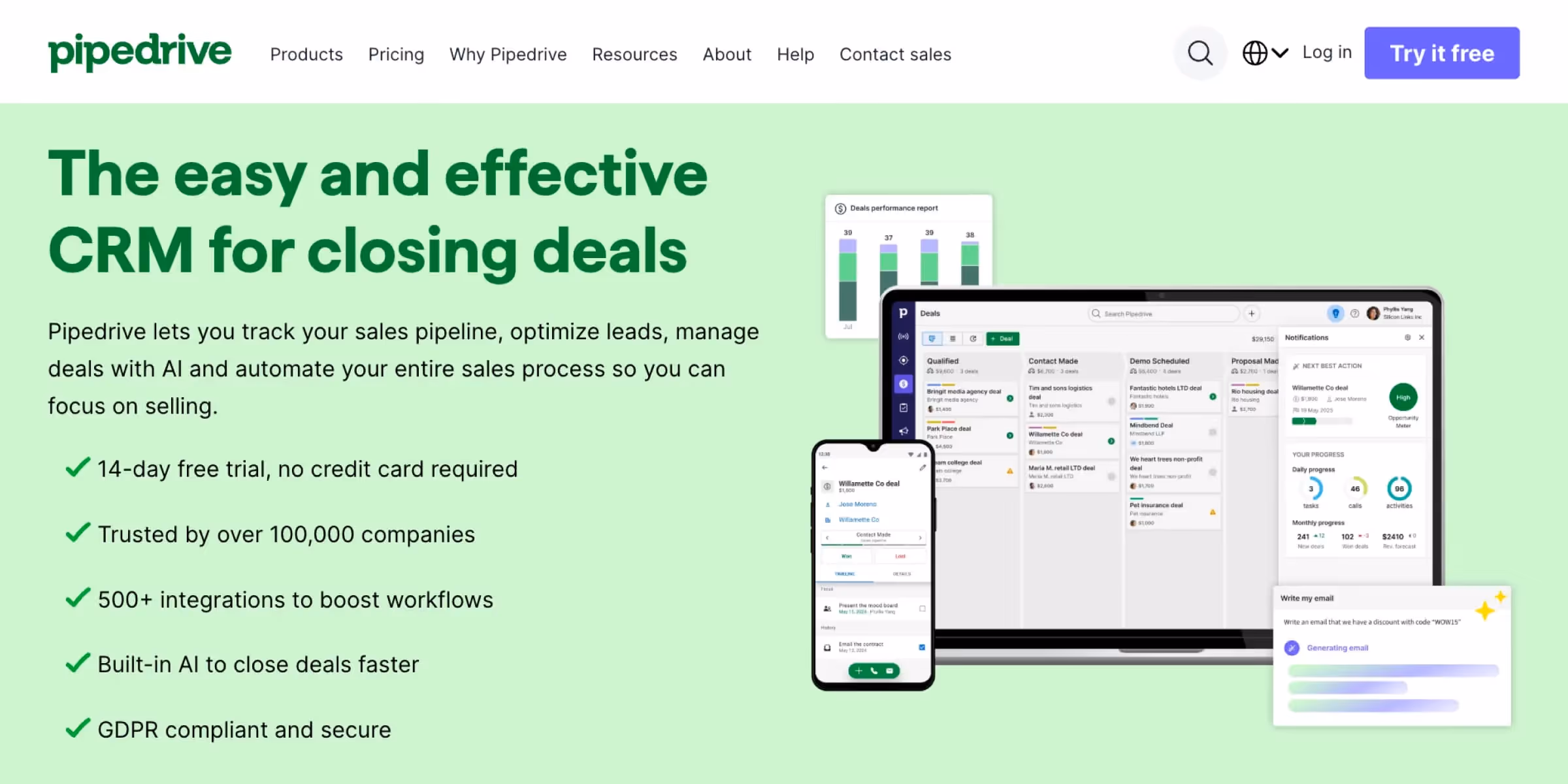 Pipedrive homepage