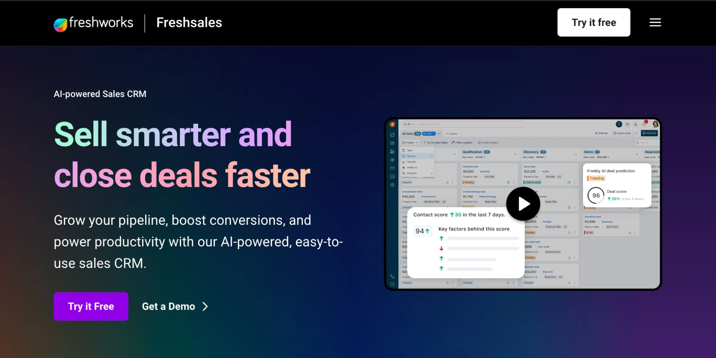 Freshsales CRM homepage