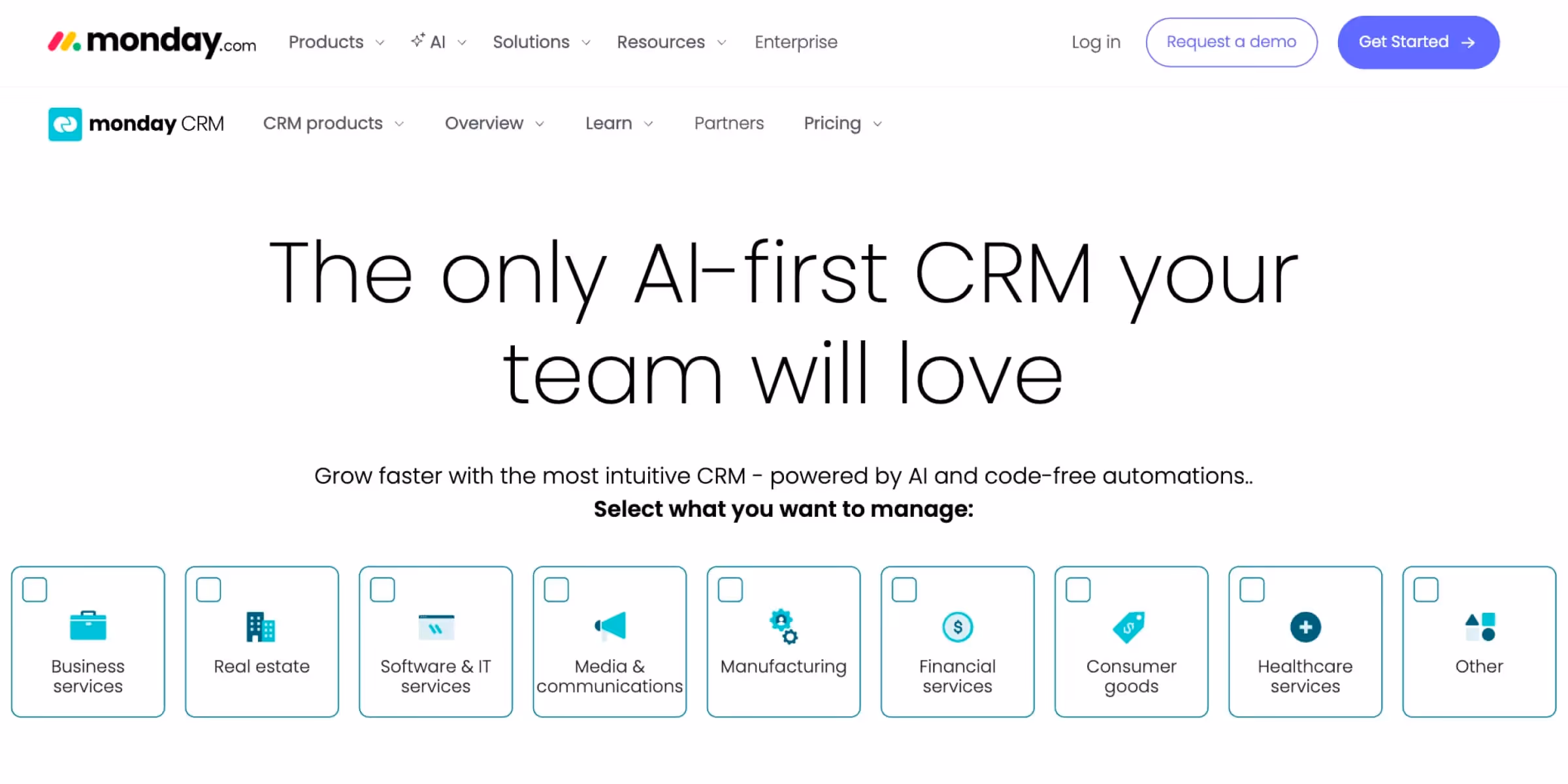 Monday CRM homepage