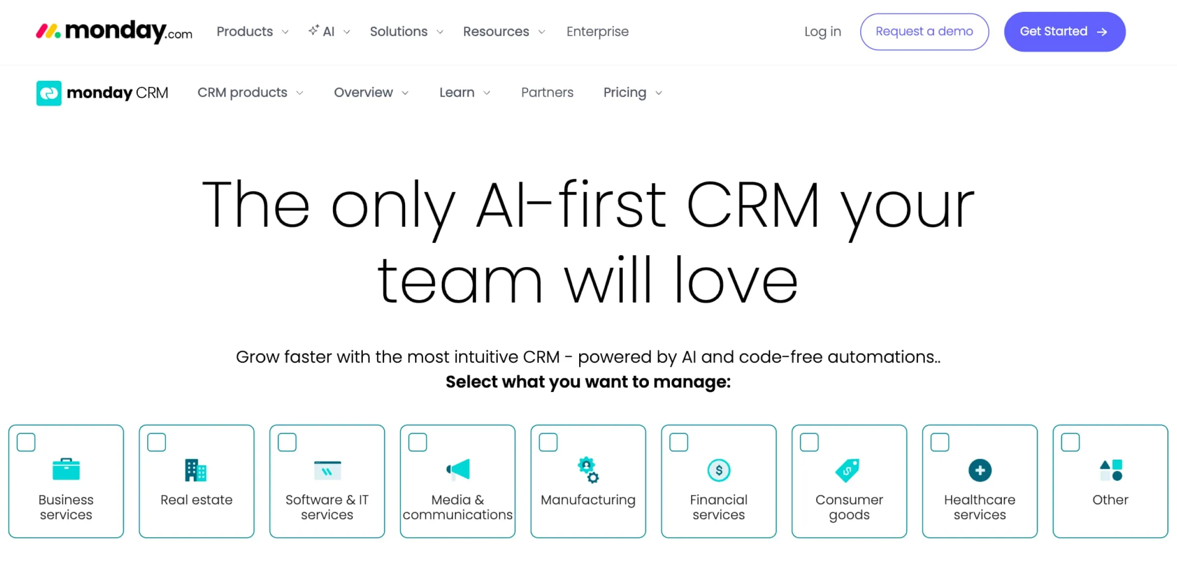 Monday CRM homepage
