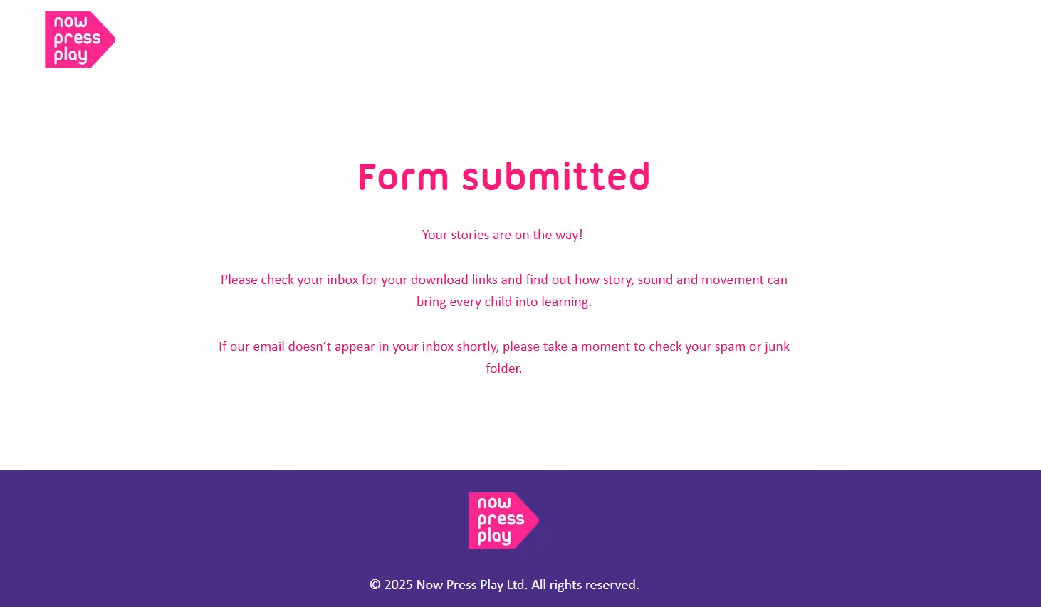 Thank-You page via Hubspot for Now Press Play