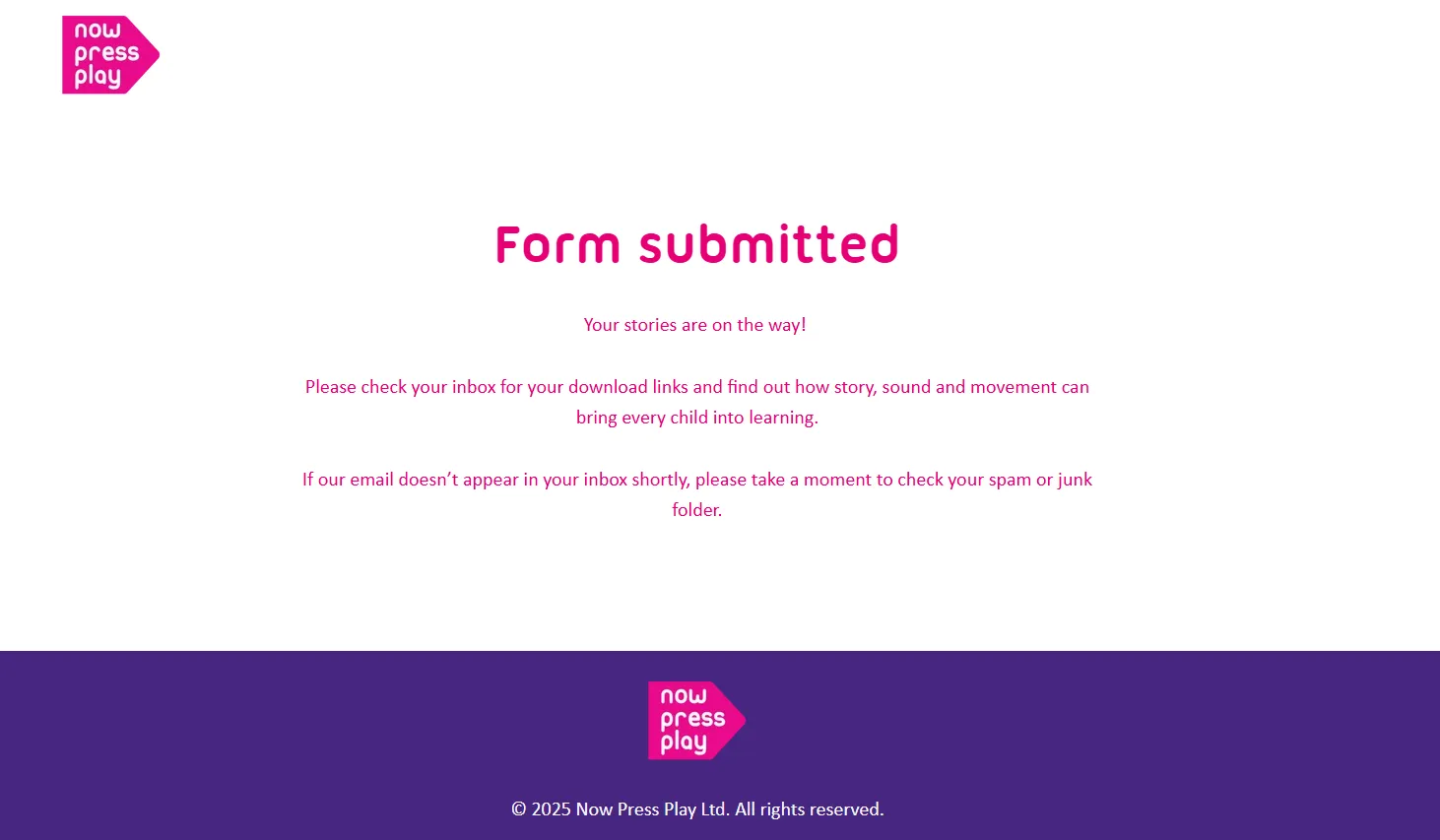 Thank-You page via Hubspot for Now Press Play