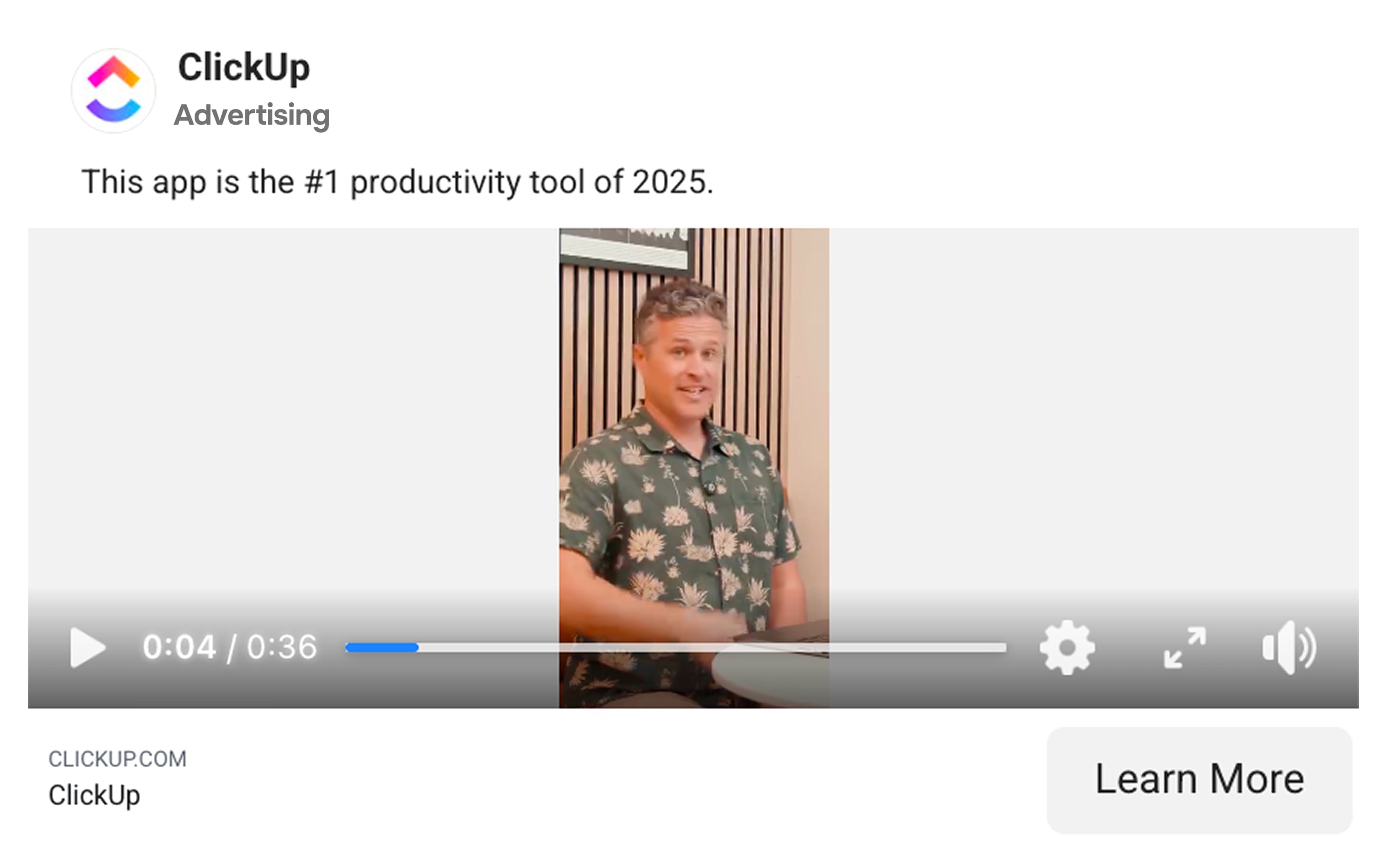 Facebook ad example - ClickUp