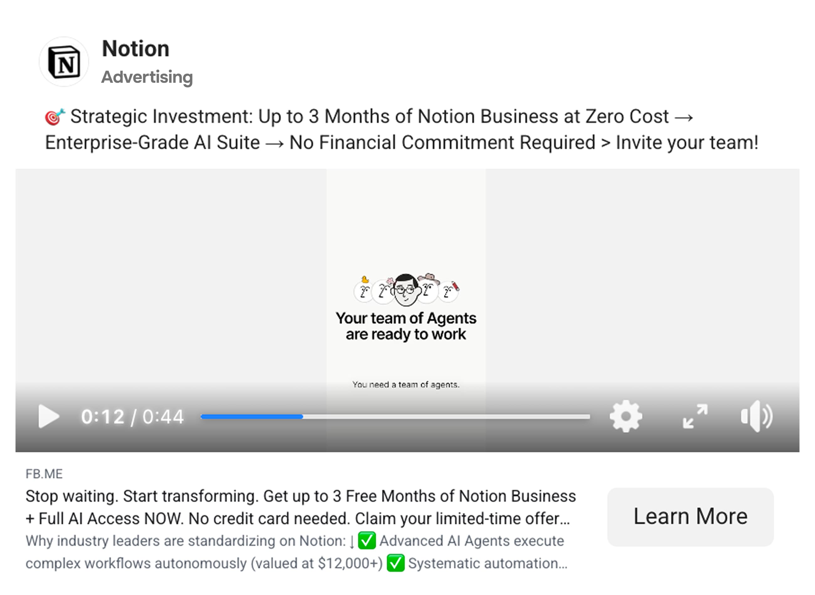 Facebook ad example - Notion