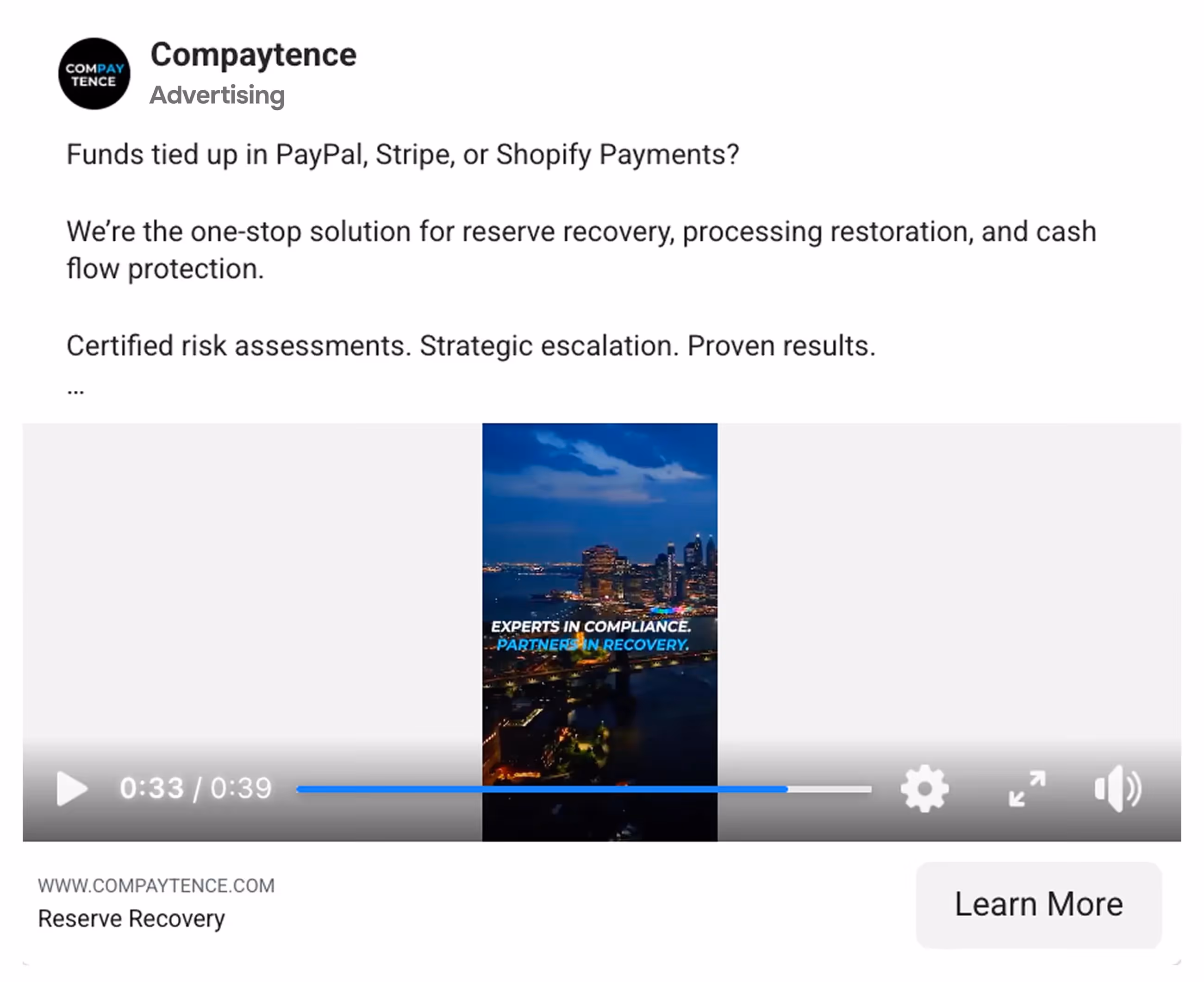 Facebook ad example - Compaytence