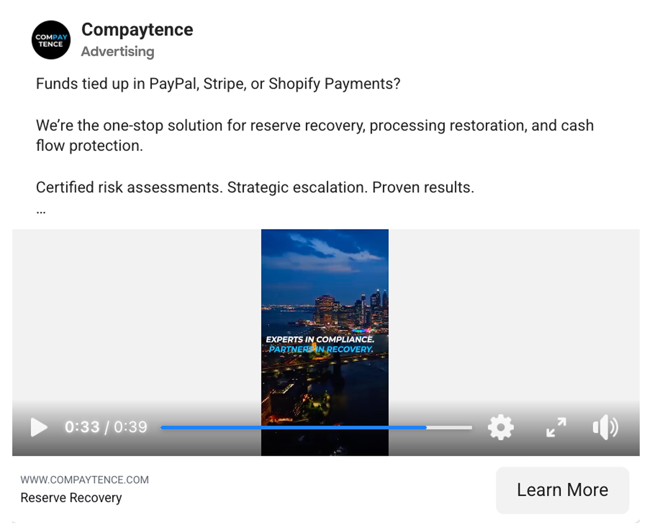 Facebook ad example - Compaytence