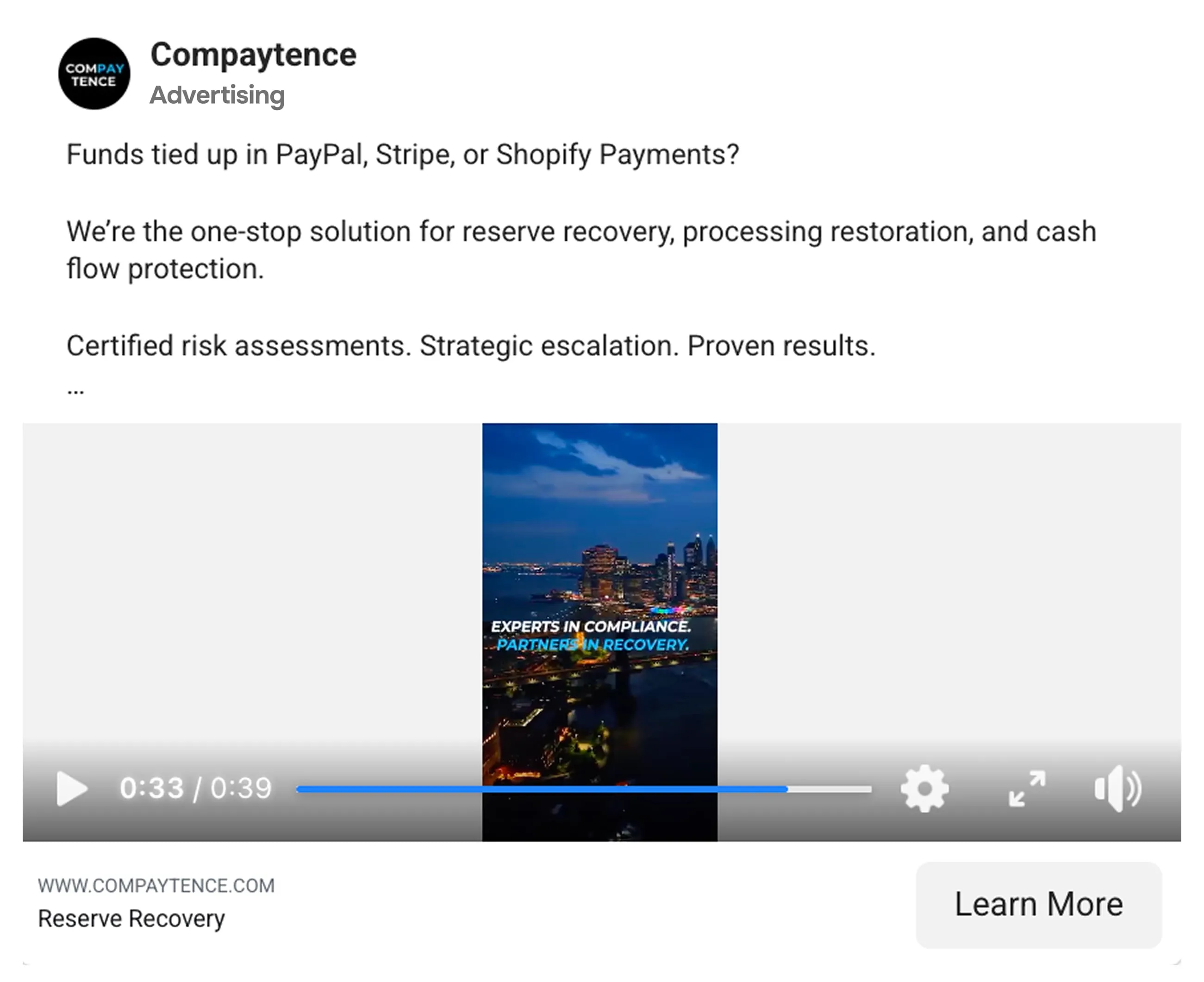 Facebook ad example - Compaytence