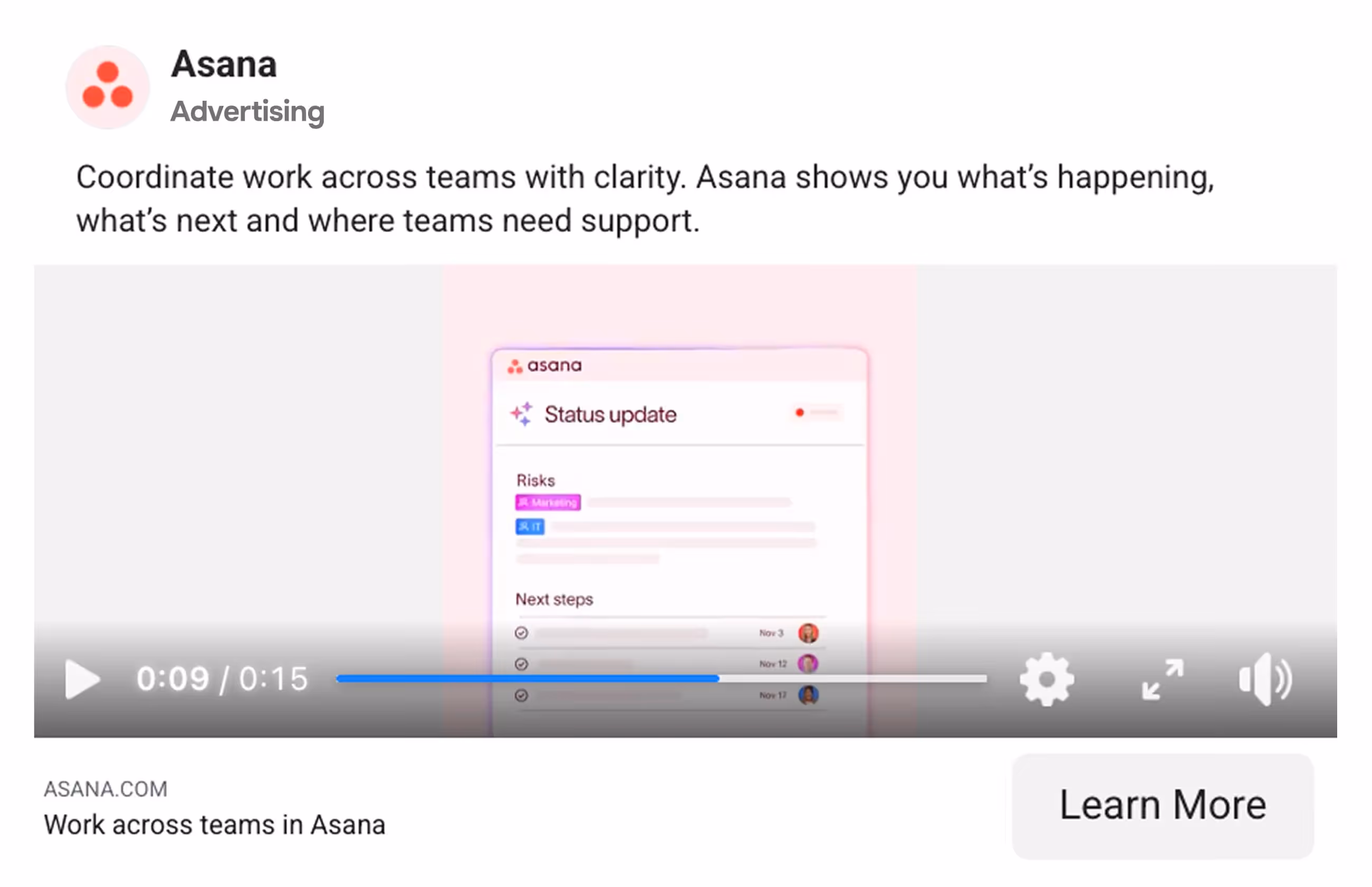 Facebook ad example - Asana