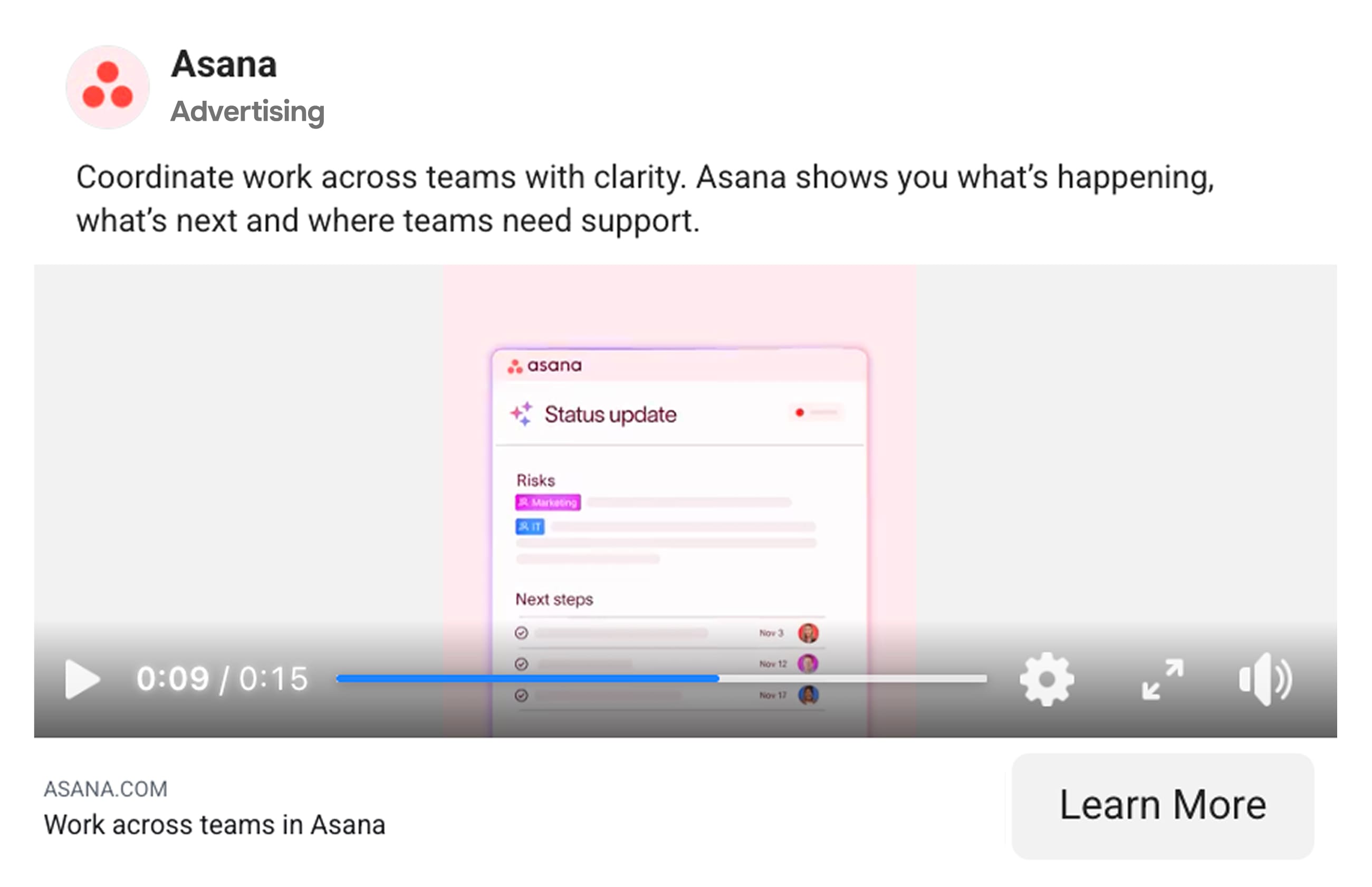 Facebook ad example - Asana