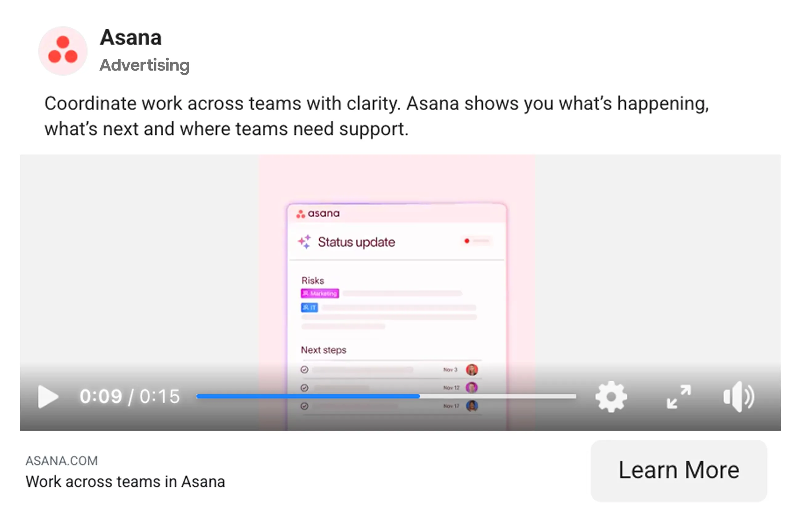 Facebook ad example - Asana