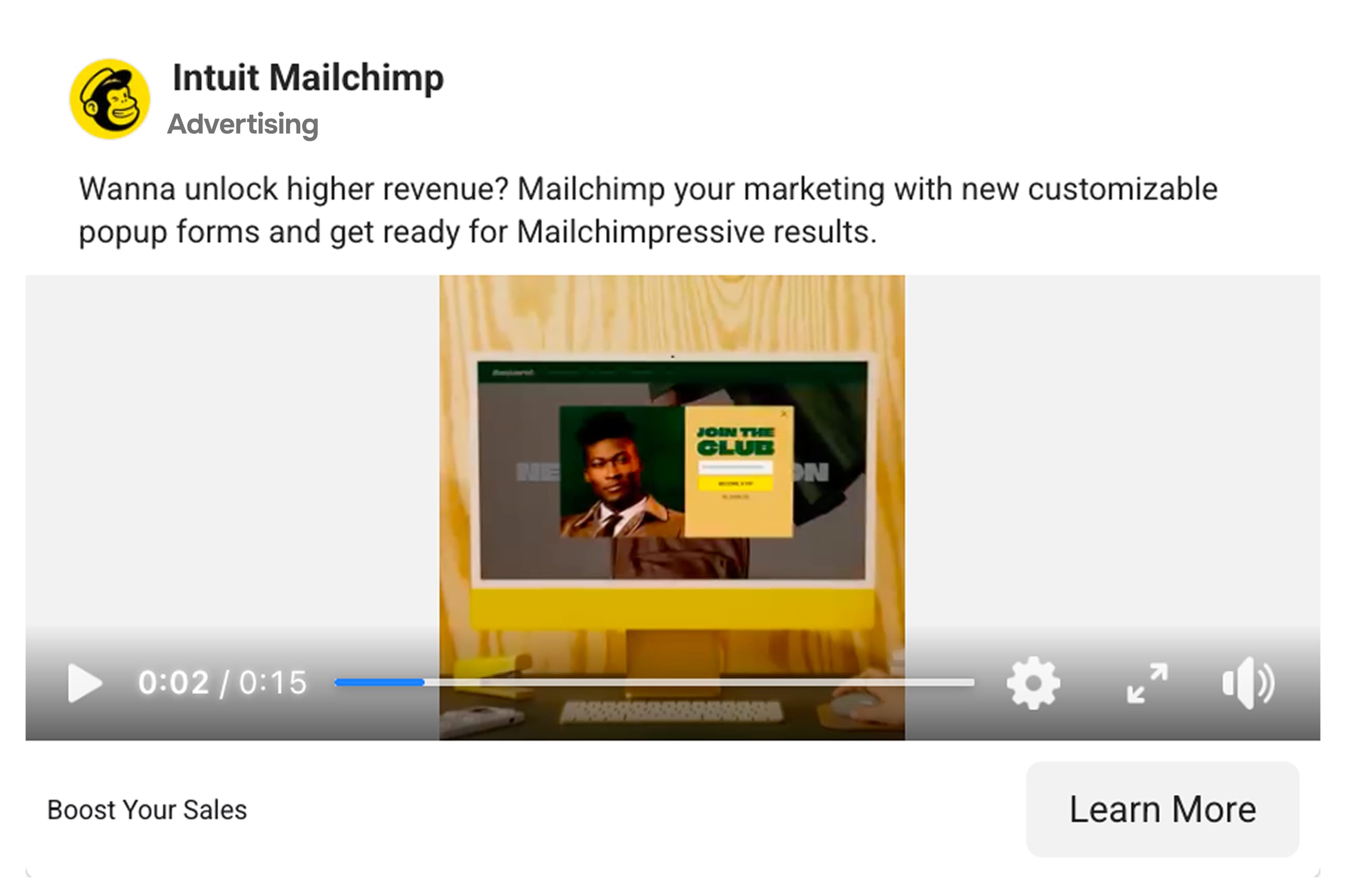 Facebook ad example - Mailchimp