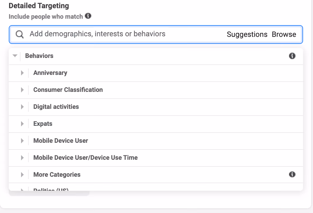 Detailed Targeting: Behaviors